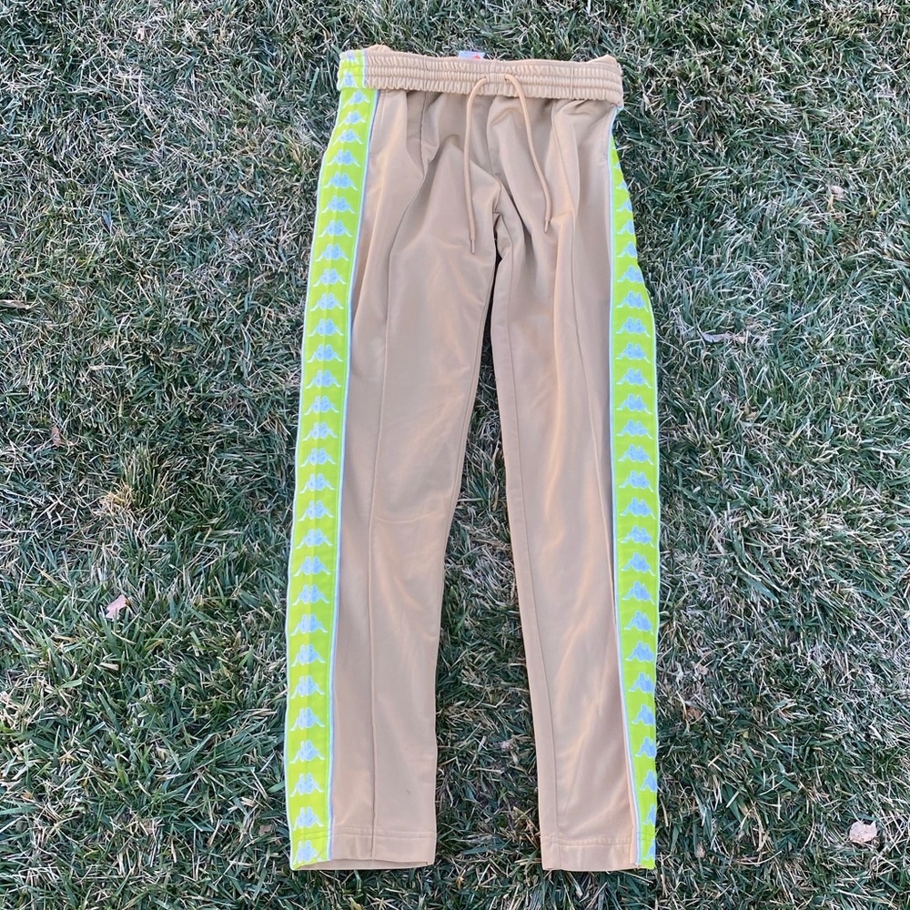 Kappa Banda RARE Drawstring Pocket Tan Neon Sweats Trackpants Joggers Sweatpants